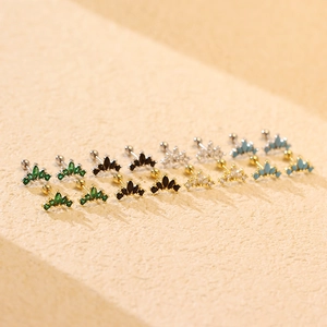 S925 sterling silver crown screw back stud earrings with colorful zircon stones