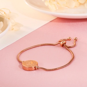 Rose gold stainless steel San Benito medallion bracelet with adjustable chain for women