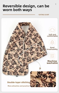 Détail du bavoir floral pour adulte montrant la texture et le tissu respirant double couche