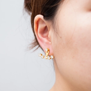 Stainless Steel Ear Jacket Earrings Cubic Zirconia Multi Stone Curved Detachable Versatile Wear Minimalist Trendy Jewelry Women