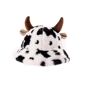 Cappello Da Pescatore In Peluche Con Stampa Mucca E Corna E Orecchie Cappello Invernale Caldo In Pelliccia Sintetica