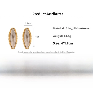 Detailed specs showing oval drop earrings size 4x1.7cm with S925 silver needles