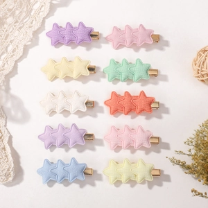 Set of 10 colorful fabric star hair clips for girls in pastel macaron shades