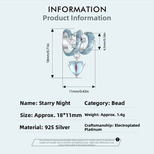 Detail specifications of S925 sterling silver star charm with light blue heart pendant