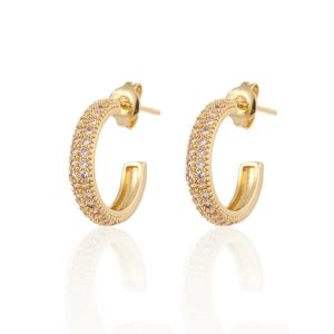 Elegant gold S925 sterling silver C-shaped hoop earrings with sparkling cubic zirconia pavé