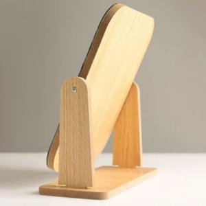 Minimalist square wooden tabletop vanity mirror stand with adjustable swivel base design
