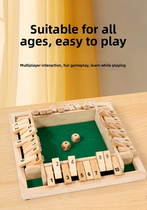 Close-up of wooden four-sided Shut the Box game with green felt and numbered tiles