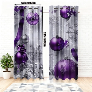 Purple Christmas velvet curtains with silver snowflake patterns and metal grommet rings