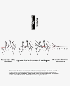 Size guide with four steps to measure finger circumference for stainless steel rings