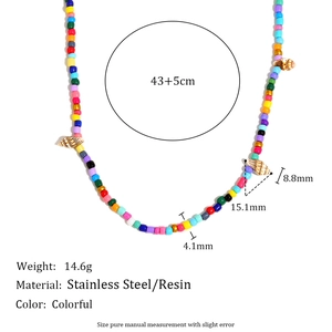 Detailed technical diagram showing 43+5cm length and shell pendant size for the necklace