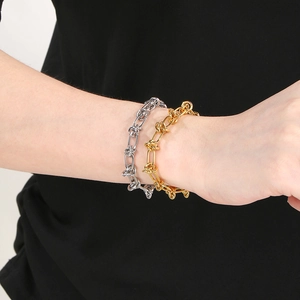 Bracelet chaîne hip hop en acier titane avec nœuds d'épines en argent et or pour hommes et femmes
