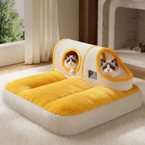 Kattentunnel Bed Zacht Pluche Dik Warm Binnen Huisdier Mat Afneembaar Nest