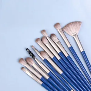Professional 13pcs eye makeup brush set with dark blue handles and soft fiber bristles