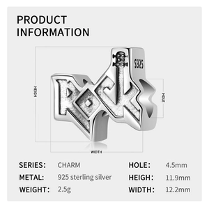Detailed 925 sterling silver rock guitar charm with S925 stamp and technical dimensions