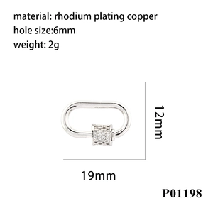 Detailed specs for 19x12mm rhodium plated copper oval clasp with white zircon stones