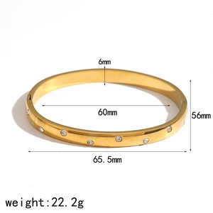 Gold stainless steel zircon bracelet with spring clasp dimensions 60mm by 56mm