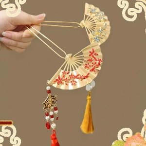 Traditional fan-shaped hairpins with tassels and flower charms for Cheongsam styling