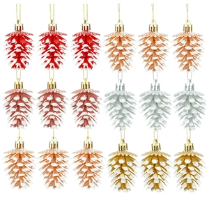 Lot de 18 suspensions de Noël en forme de pomme de pin colorée avec effet neige pour sapin