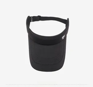 Top-down view of black quick-dry sun visor showing reinforced stitching and adjustable strap