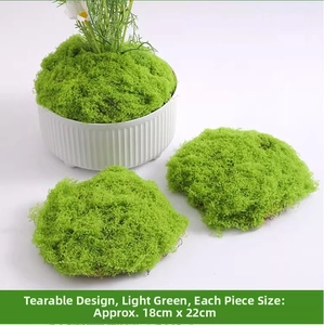 Detailed view of light green artificial moss turf showing realistic fibrous texture