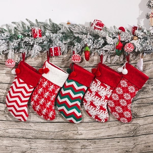 Christmas Stockings Knitted Large Candy Gift Bags Striped Chevron Reindeer Snowflake Xmas Fireplace Decor Pompoms