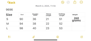 Detailed size chart for retro colorblock POLO knit top with S, M, L measurements