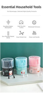 Dual-head cotton swabs with ear pick tip in pink blue and black colors 100pcs jar