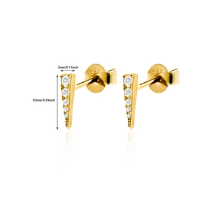 Minimalist S925 silver lightning stud earrings with cubic zirconia and golden finish