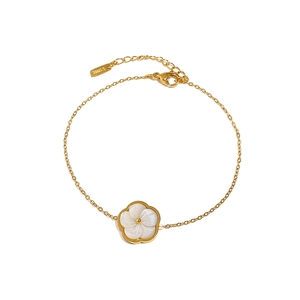 Bracelet en acier inoxydable plaqué or 18K avec pendentif fleur en nacre et chaîne réglable