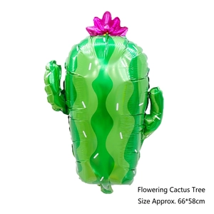 Detail of flowering cactus foil balloon in green and pink, size 66x58cm for party decor