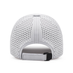 Light grey quick-dry sports cap with laser-cut ventilation holes and adjustable back strap