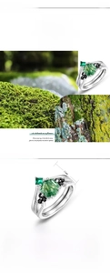 Detailed view of S925 silver stacking rings with 8mm hexagon green moss agate stone
