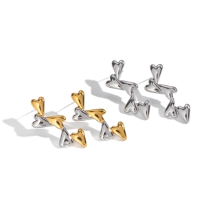 Two pairs of heart-shaped link earrings in two-tone gold-silver and pure silver finish