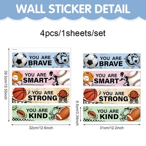 Lot de 4 stickers muraux sport football basketball et phrases motivantes pour chambre enfant