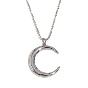 Polished silver crescent moon pendant necklace with delicate bead chain made of steel