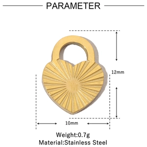 Detailed parameter view of 10mm x 12mm golden stainless steel heart pendant with texture