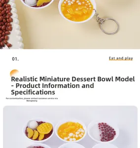 Miniature 5cm dessert bowl keychains with mango pomelo sago and red bean soup details