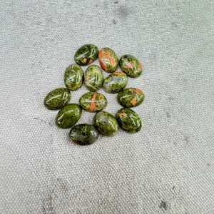 Polished oval unakite green gemstone cabochons with red patterns for DIY jewelry