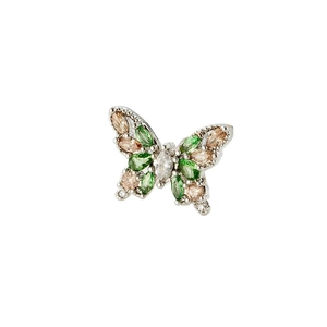 French vintage butterfly jewelry with green and champagne zircons in silver titanium steel