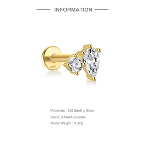 Detail of 925 sterling silver dragonfly stud with AAAAA zirconia and technical specifications