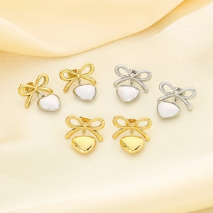 Bow and heart shaped 18k gold plated stainless steel stud earrings in gold and silver