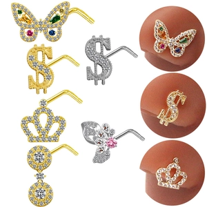 Golden and silver nose studs with butterfly crown and amethyst butterfly designs