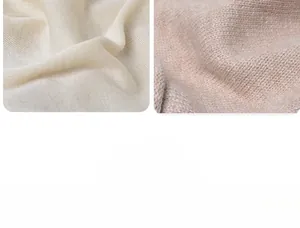 Detail of premium knitted fabric texture for winter slouchy beanie in beige and oat colors