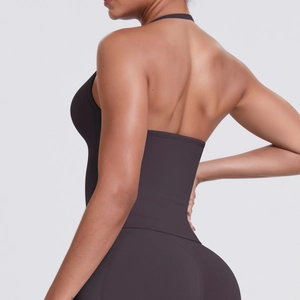 Detail of cross-back straps and slim fit design on high-elastic yoga sports set