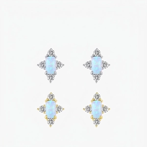 925 Sterling Silver Stud Earrings With Rectangle Blue Opal And Zircon Cross Star Shape Sweet Minimalist For Women