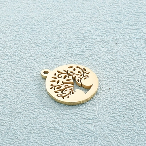 Golden round tree of life cutout pendant in polished stainless steel for jewelry making