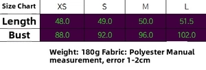 Size chart showing XS to L dimensions for sexy halter top with polyester fabric details
