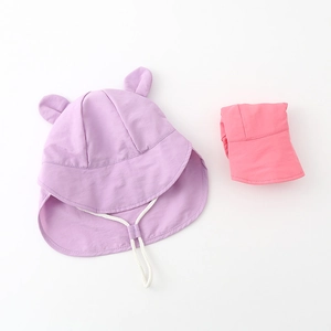 Adjustable quick-dry kids sun hats with cute ears in purple and pink for outdoor protection