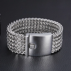 Men's heavy silver stainless steel dragon bone chain bracelet with wide buckle
