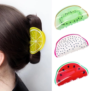 Acrylic Fruit Hair Claw Clips Cute Watermelon Strawberry Pineapple Lemon Shape Ponytail Holder For Women Girls Sweet Hair Accessory